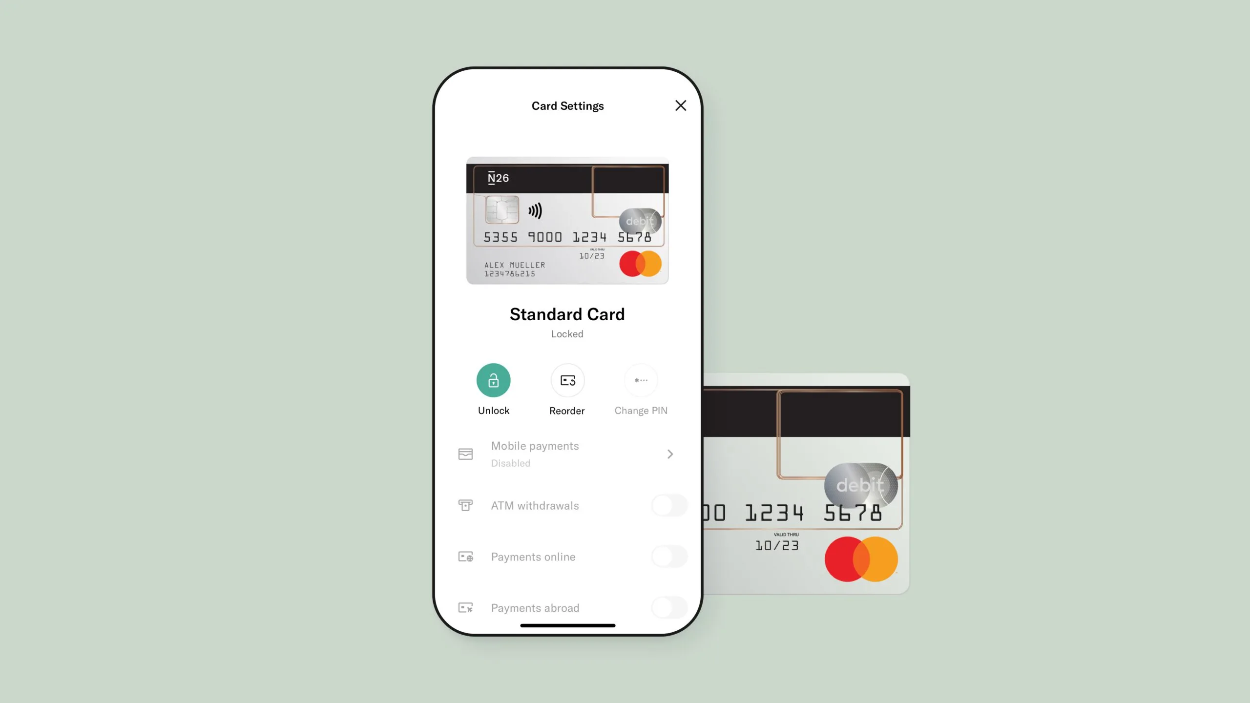 n26 app card settings