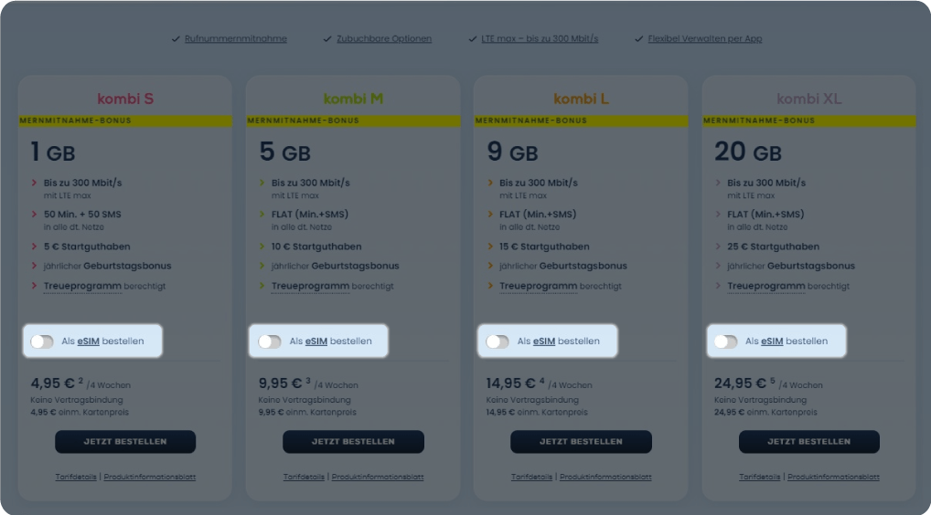 Edeka eSIM toggle