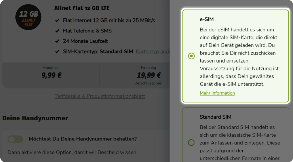 Klarmobil eSIM option