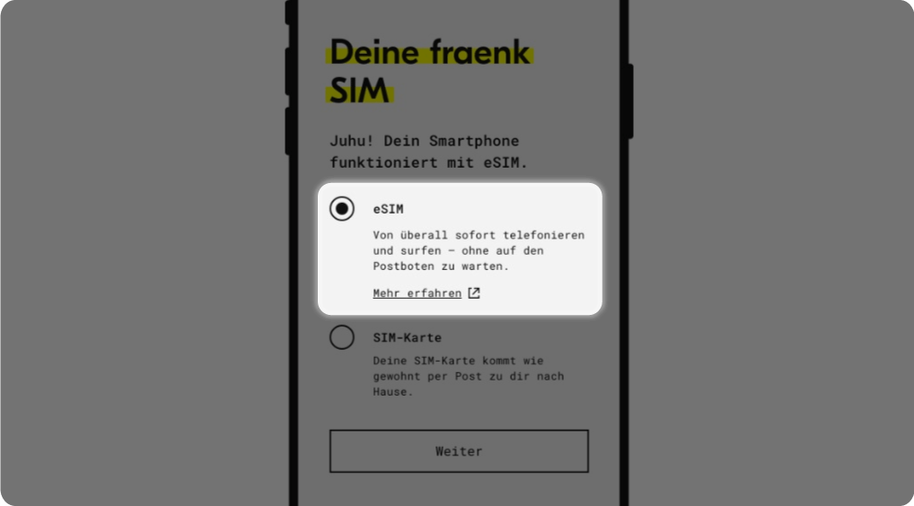 fraenk eSIM selection