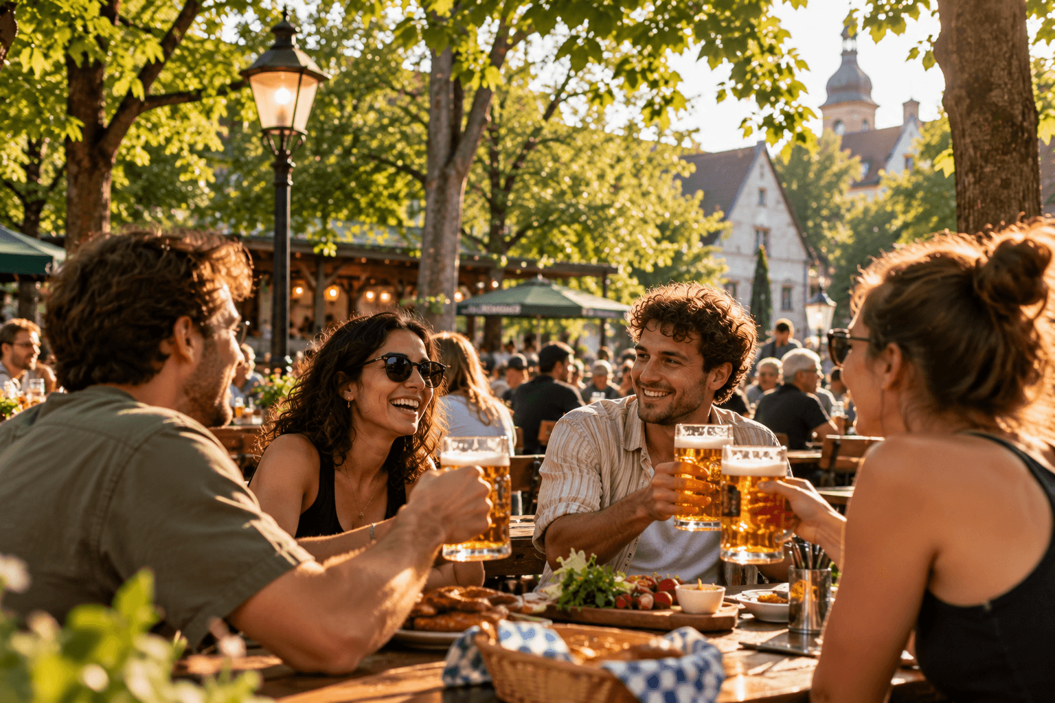 Friends spending an evening in a German Biergarten